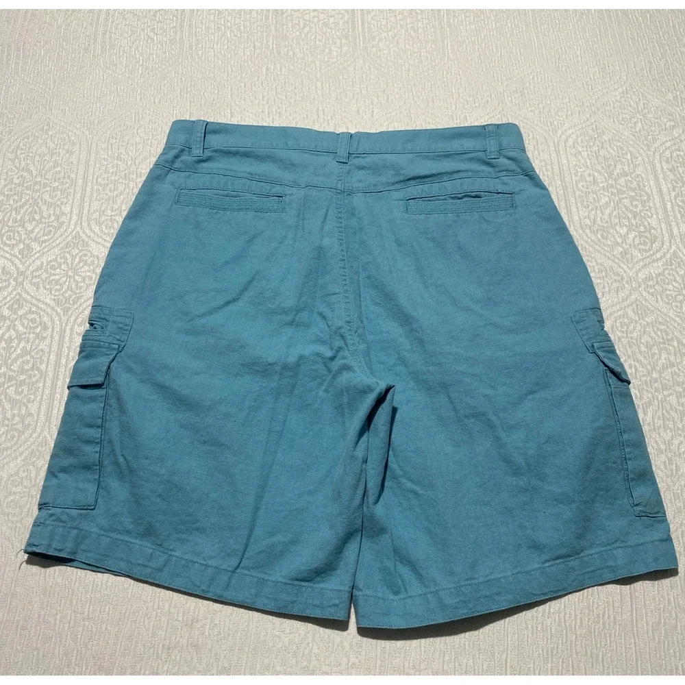 Paradise Collection Mens Teal Blue Linen Cotton Blend Cargo‎ Shorts Size 36